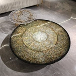 Artistic Coffee Table Set with Radiant Pattern Top and Sculptural Metal Base